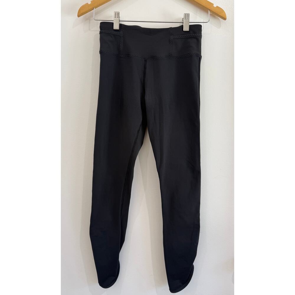 Lululemon Black Ruched Calf Crop Leggings Sz 4 Zip Pocket Athleisure Workout